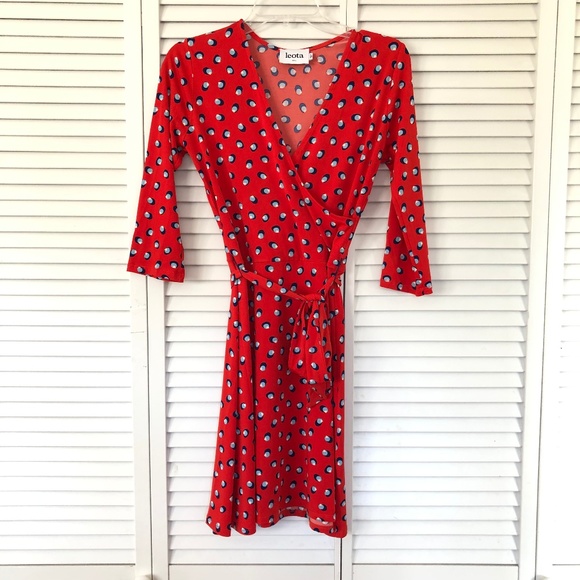Leota Dresses & Skirts - Leota Stitch Fix Red Martini Dot wrap dress -